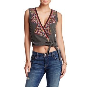 Free People Around The World Embroidered Wrap Top